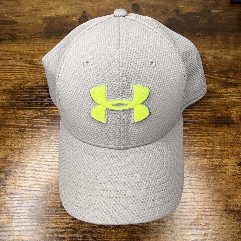 Under Armour Blitzing Gray Neon Stretch Fit Hat Cap UA Classic Golf L/XL